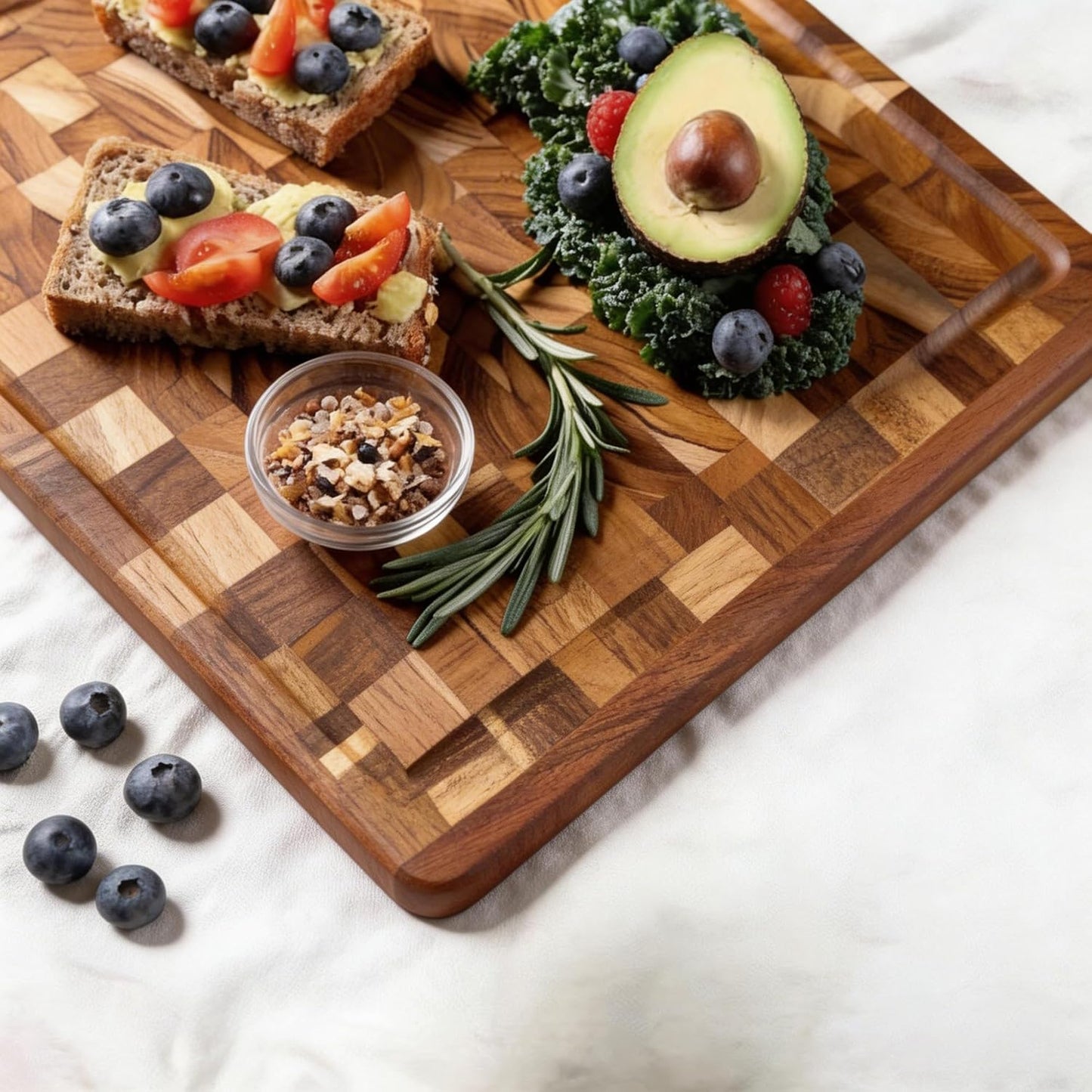 Acacia Wood Cutting Board Set for Kitchen, Large End Grain & Edge Grain Butcher Block with Juice Groove, Heavy Duty Wooden Chopping Board for Meat, Vegetables, Bread & Charcuterie