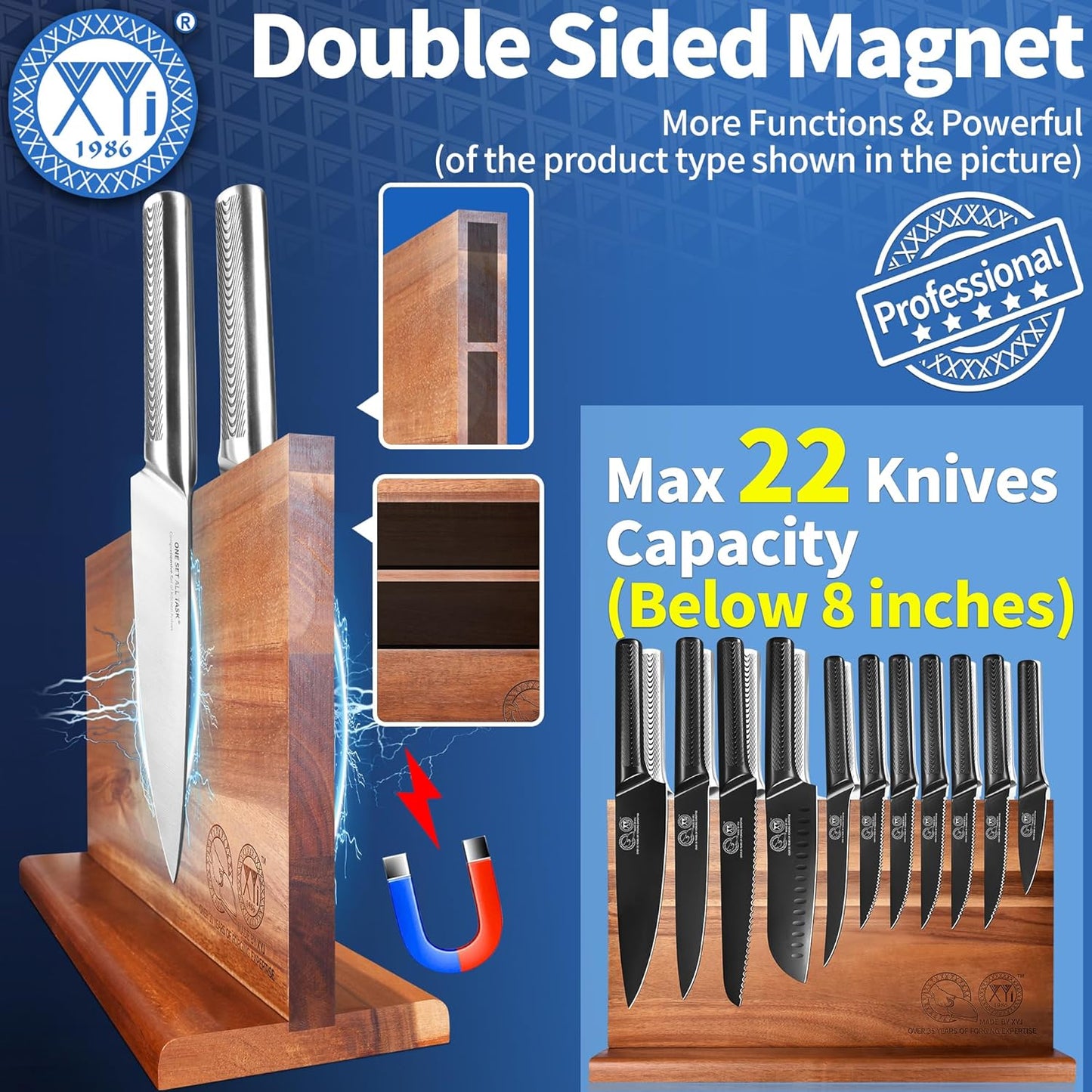 XYJ Kitchen Knife Block Set,Stainless Steel Knives Set with Magnetic Knife Block,Scissors,Gloves,Honing Steel,Japanese Style Paring Boning Steak Slicing Santoku Chef Knives,Resin Handle