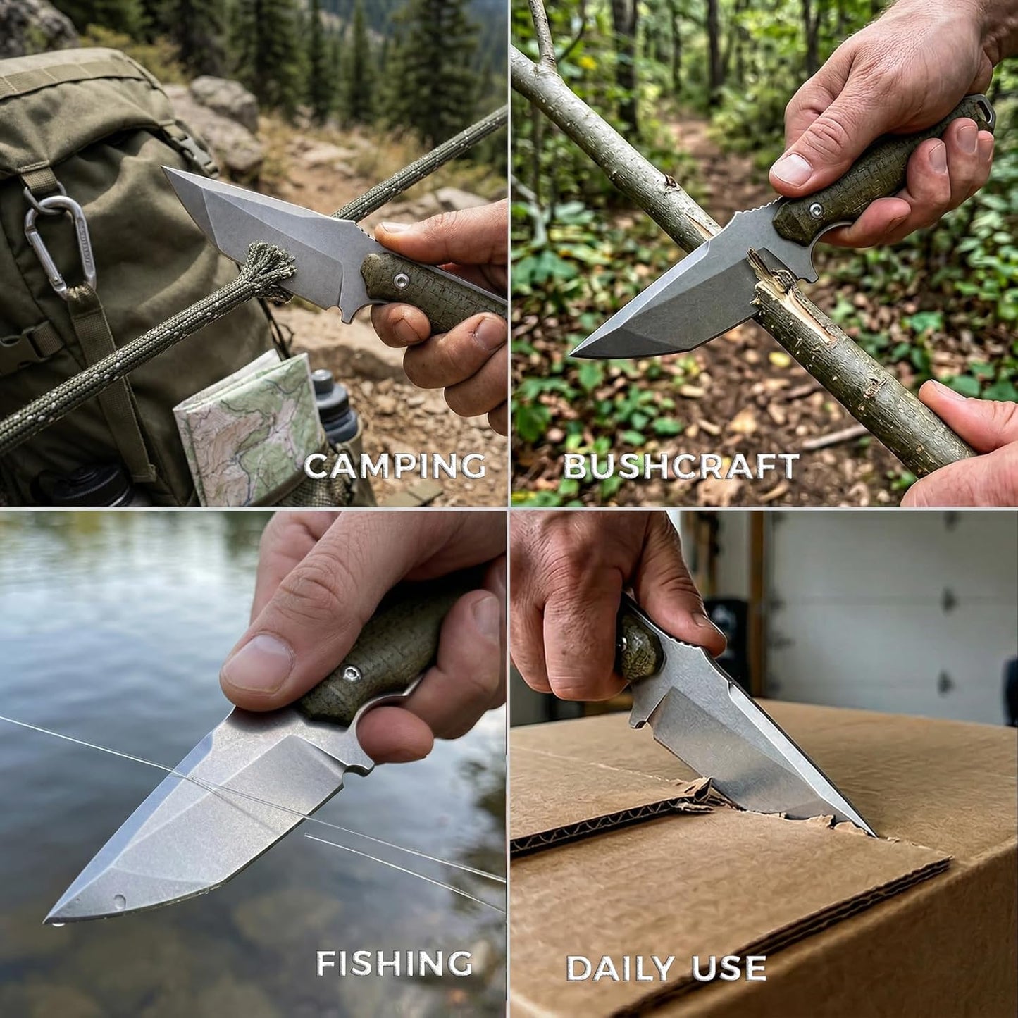 Compact Fixed Blade EDC Knife, D2 Steel Blade, Ultra Lightweight 3.6 oz, 3.5 in Full Tang Outdoor Utility Tool with Carbon Fiber Handle & Kydex Sheath for Camping Hiking Everyday Carry