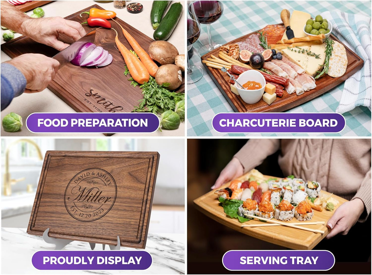 Personalized Home Cutting Board – Custom Engraved Charcuterie Board – Christmas or Housewarming Gift for Couples, Friends, or New Homeowners – Premium Hardwood, Handcrafted in USA 002