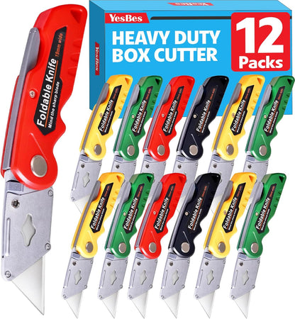 12 Pack Box Cutter, Folding Utility Knife with Extra 20Pcs Blades, Box Cutters with Comfortable Handle, Razor Sharp Blade for Cartons, Cardboard, Boxes and Rope