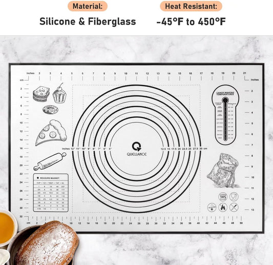Silicone Pastry Baking Mat Dough - 16x24Inch Large Non Stick Slip Cookie Bread Rolling Mats Sheet, Kitchen Counter Kneading Cooking Board Pad Matt with Measurement for Pie Pizza Cookies Fondant Making
