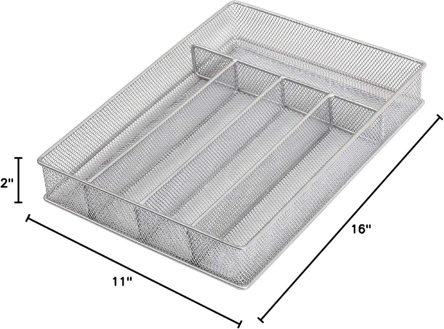 YBM Home Metal Silverware Organizer for In-Drawer Cutlery Storage, 6 Compartment Mesh Cutlery Flatware Tray Sorts Kitchen Utensils, Great for Office Supplies 1132s
