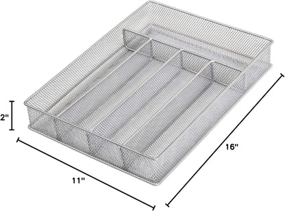 YBM Home Metal Silverware Organizer for In-Drawer Cutlery Storage, 6 Compartment Mesh Cutlery Flatware Tray Sorts Kitchen Utensils, Great for Office Supplies 1132s