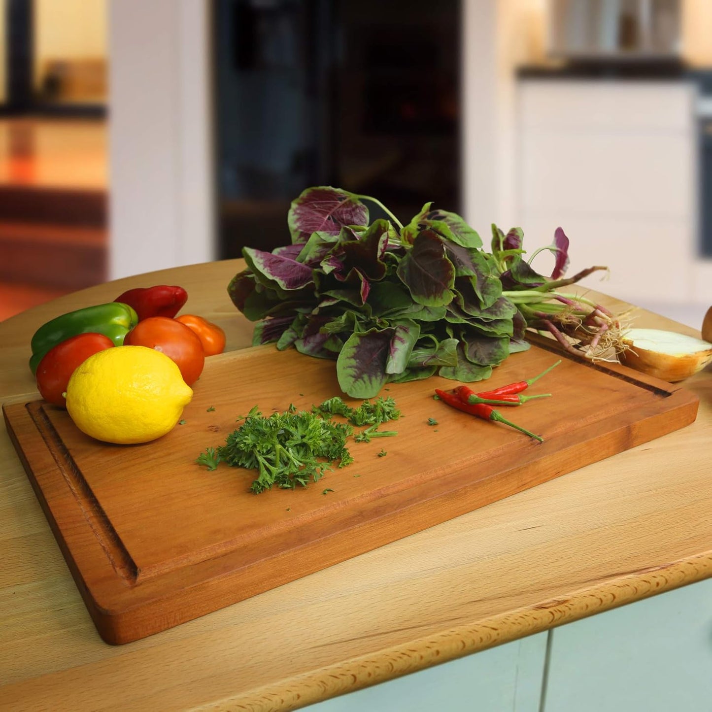 Casual Home Delice Rectangle Juice Drip Groove Cutting Board 15.5"Wx11"Dx0.75"H, Walnut