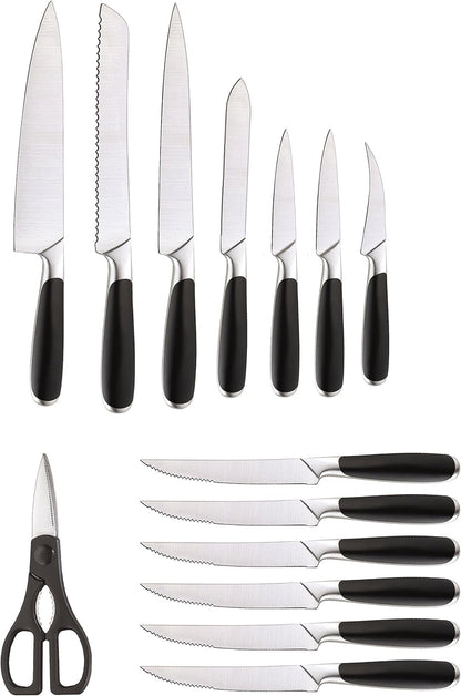 Chicago Cutlery Essentials (15-PC) Stainless Steel Kitchen Knife Block Set With Block, Sharp Stainless Steel Cutlerly Chef Knives Set & Scissors Shears