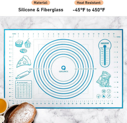 Silicone Pastry Baking Mat Dough - 16x24Inch Large Non Stick Slip Cookie Bread Rolling Mats Sheet, Kitchen Counter Kneading Cooking Board Pad Matt with Measurement for Pie Pizza Cookies Fondant Making
