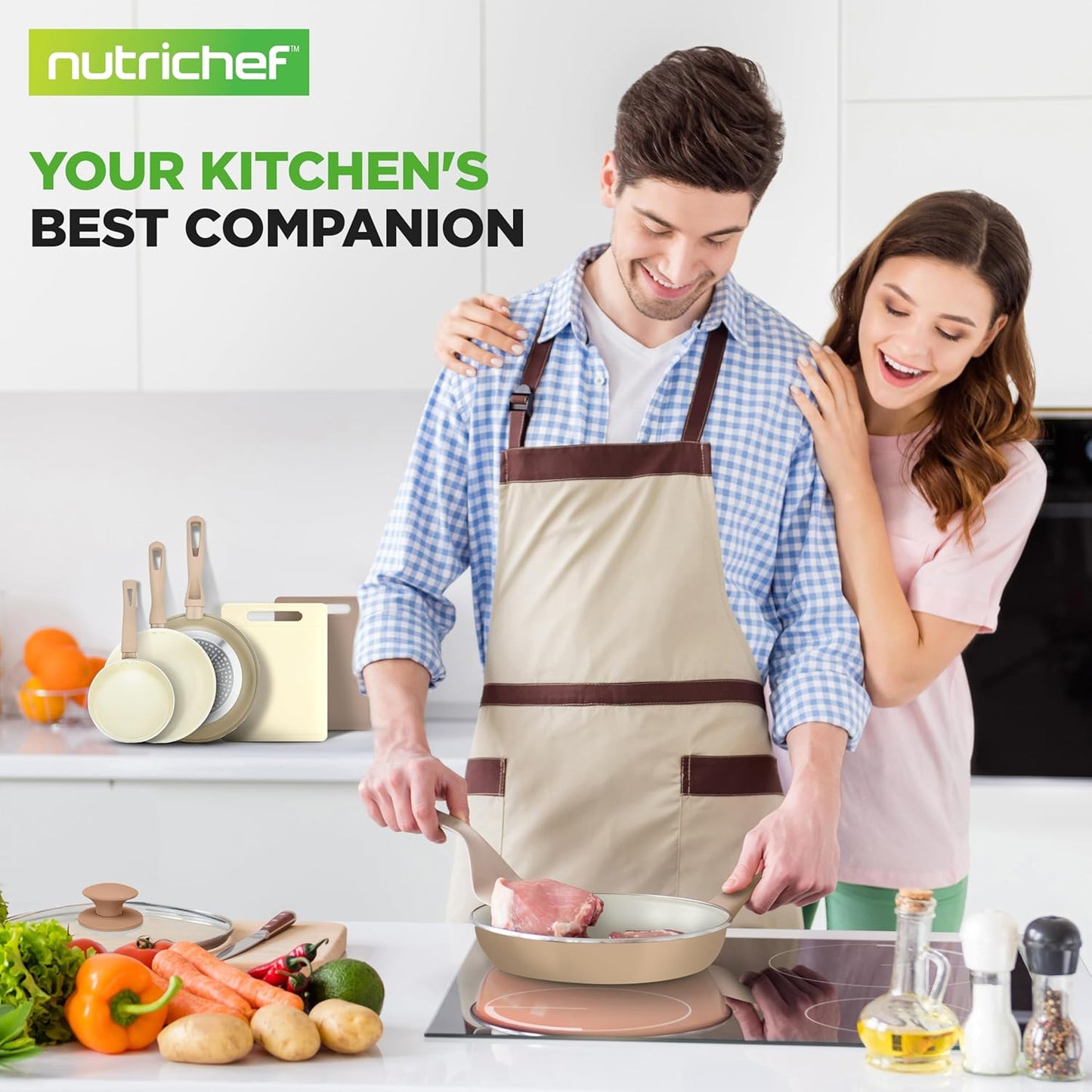 NutriChef 54-Piece Kitchen Cookware Set – Complete Non-Stick Ceramic Pots and Pans Set with Utensils, Bakeware, and Knife Set, Gas, Electric & Induction Compatible, Blush Pink Kitchen Essentials