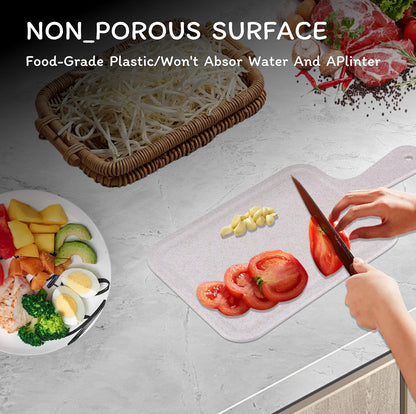 Cutting Board for Kitchen, Wheat Straw Fiber Cutting Board, Dish Washer Safe, w/Juice Grooves for Meat, Veggies, Easy Grip Handle, Non-slip Surface Eco-friendly Serveware Accessories （10‘x6.3’）