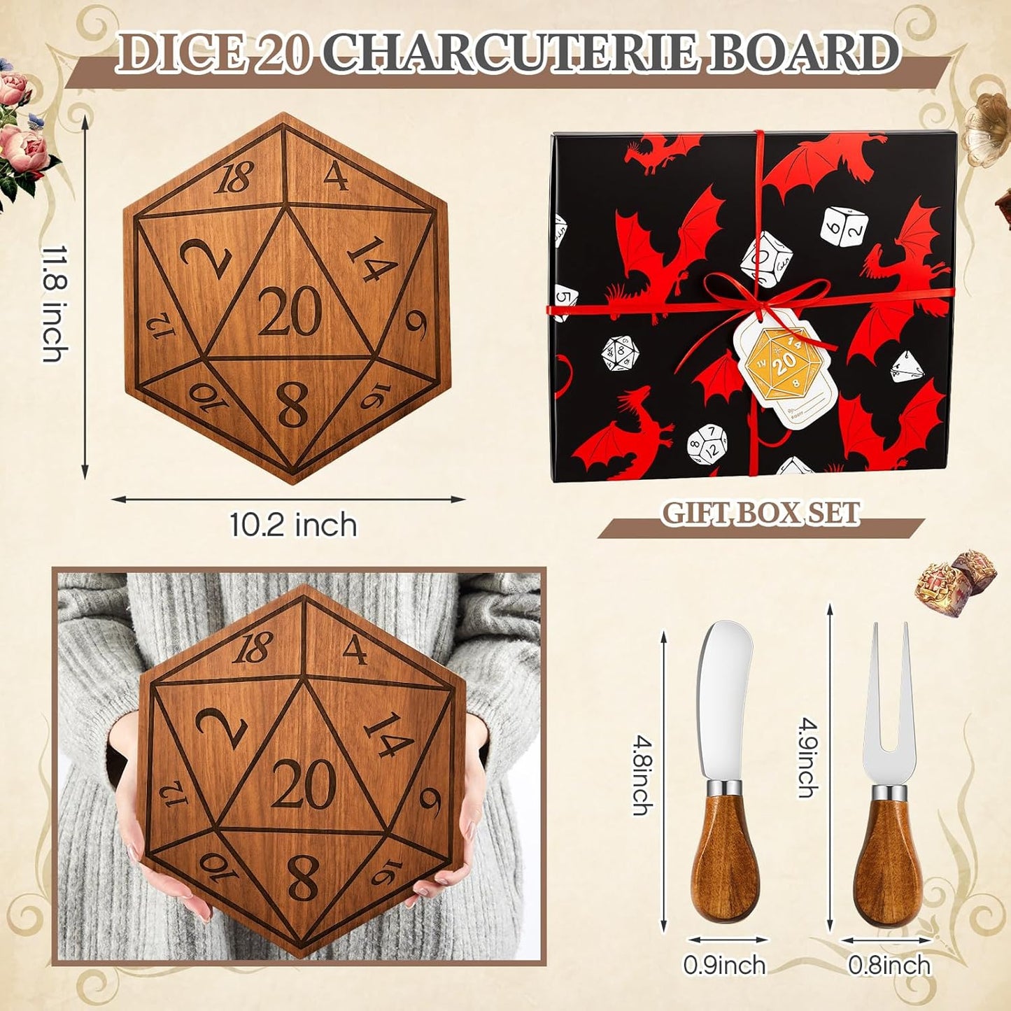 Ziliny Dog Paw Charcuterie Board Gift Set with Knives, Paw Print Cutting Cheese Board Dog Lovers Gifts for Women Acacia Wooden Puppy Platter for Christmas Housewarming Pet Lover Kitchen
