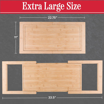 Cutting Board with Strainer - 2 in 1 Adjustable Bamboo Chopping Board with Removable Stainless Steel Colander for Over the Sink by Classic Cuisine