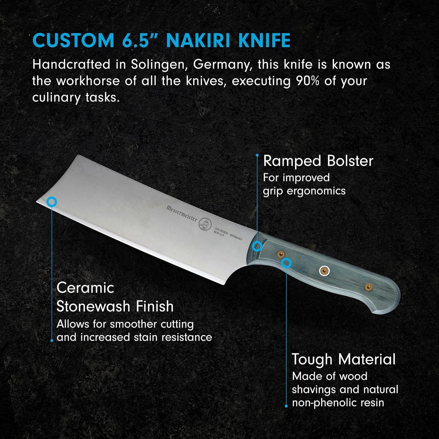 Messermeister Custom 6.5” Nakiri Knife, Black - X50 German Stainless Steel - Rust Resistant & Easy to Maintain - Made in Solingen, Germany