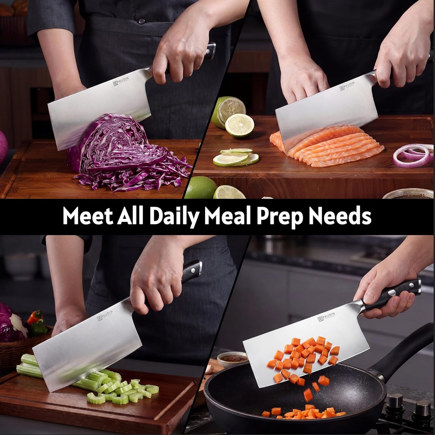 PAUDIN Cleaver Knife 7 Inch, Razor Sharp Chinese Chef Knife Dishwasher Safe, German High Carbon Steel Vegetable Cleaver with G10 Handle, Meat Slicing Slicer, Daily Meal Prep for Home and Restaurant