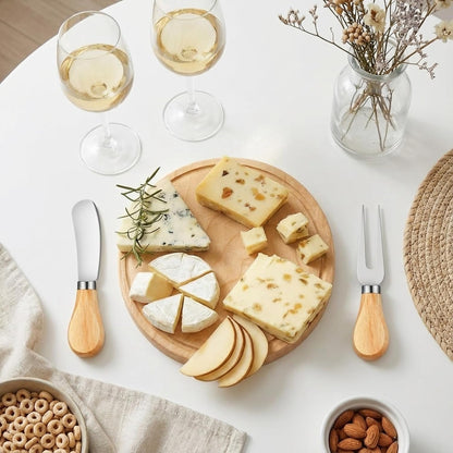 Maxcheck 18 Sets Baby Shower Bridal Game Prizes for Winners Round Cheese Board Set Wood Mini Charcuterie Board with Knives and Forks Thank You Card with Gift Box for Guests Wedding (Bamboo)