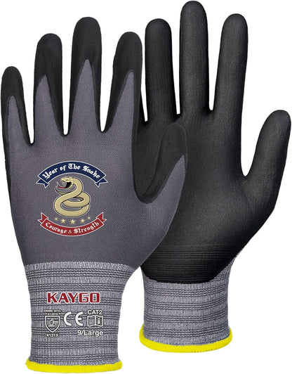 KAYGO Safety Work Gloves MicroFoam Nitrile Coated, 3 Pairs KG18NB,Seamless Knit Nylon Glove for Men and Women, Ideal for Automotive,Warehouse,Construction (Small,Gray)