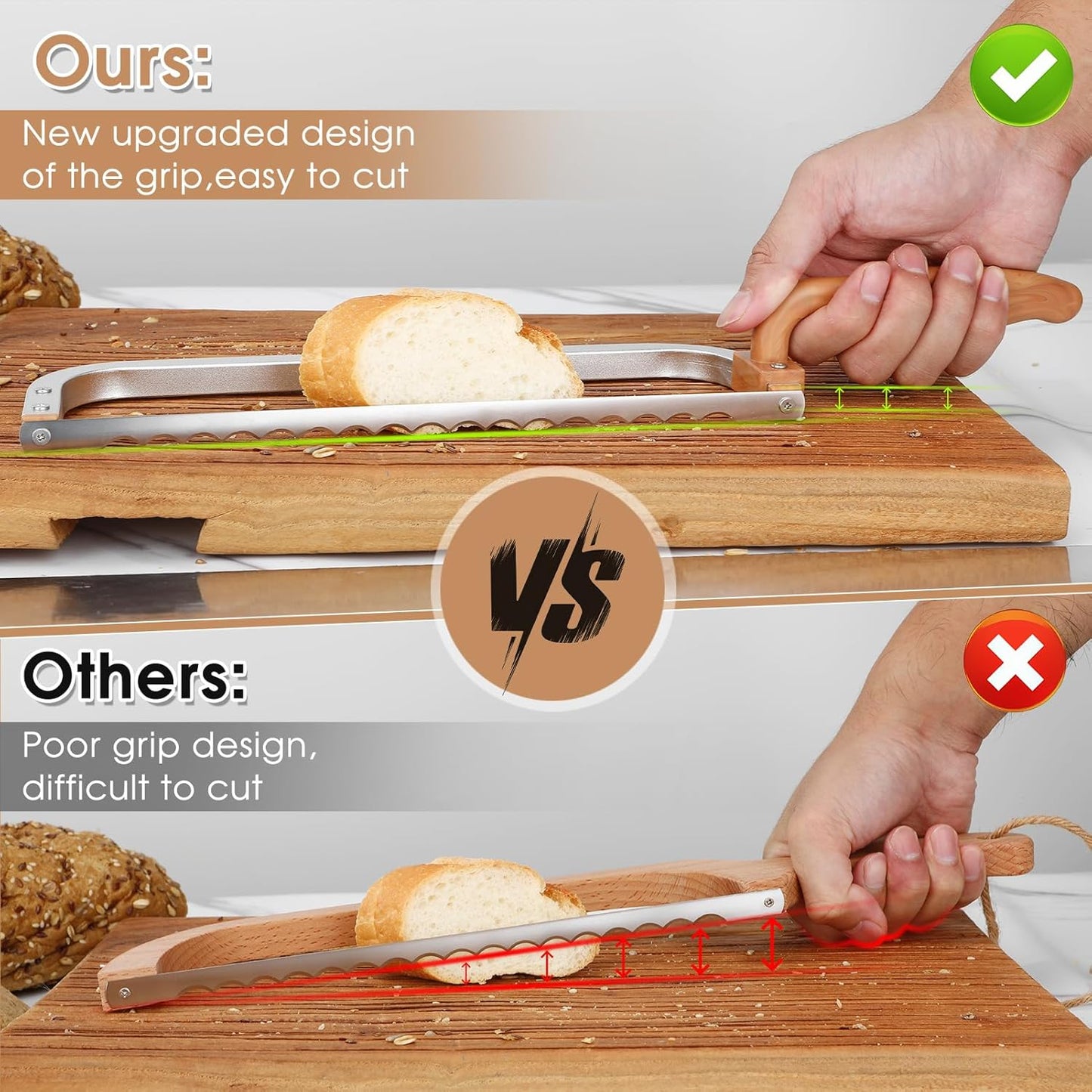 Bread Knife for Homemade Bread Bow Knife 16", Bread Saw Sourdough Slicer Aluminum Alloy Sourdough Cutter Suit for Left & Right Handed People to Cut Baguettes Vegetables Fruits 1Count