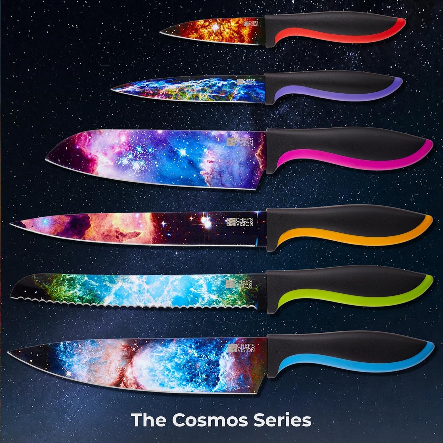 CHEF'S VISION Masterpiece Knife Set - 6-Piece Stainless Steel Cutting Knives Set for Kitchen - Stunning Artistic Designs, Great Gift for Women or Men - Unique Kitchen Knife Set Gift for Art Lovers