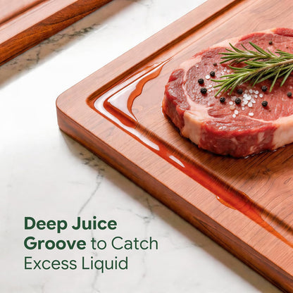 Simple Trending Bamboo Cutting Boards for Kitchen, Durable Chopping Boards with Deep Juice Grooves, Set of 3 Butcher Block for Meat, Vegetables and Fruits