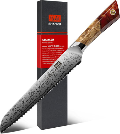 SHAN ZU Damascus Chef Knife, SG2 Powder Steel Japanese Kitchen Knife, 7 inch Hand Forged 91 Layers Damascus Steel Ultra Sharp Knife with Ergonomic Maple Handle