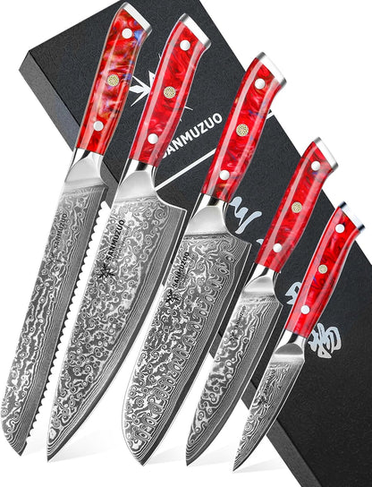 Steak Knives Set of 4, Ultra Sharp Non Serrated Kitchen Steak Knife 5 Inch - Damascus Steel & Resin Handle - Xuan Series (Sapphire Blue)