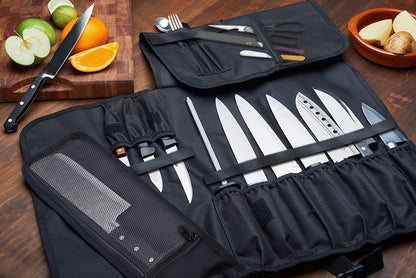 EVERPRIDE Chef Knife Roll Bag Holds 10 Knives – Contains 2 Large Zippered Pockets for Meat Cleavers and Cooking Tools – Durable Knife Carrier Case for Chefs and Culinary Students – Knives Not Included