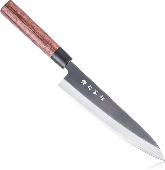 Traditional Japanese Professional Gyuto Kitchen Chefs Knife – Premium 8-inch High Carbon Stainless Steel Gyuto Sushi Knife with High Corrosion Resistance in a Single Bevel Chisel Edge Grind