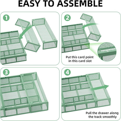Marbrasse Expandable Desk Drawer Organizer, Mesh Drawer Organizer Tray with 10 Adjustable Compartments, Desk Organizers and Accessories for Office Supplies, Makeup & Vanity (Expandable White-2 pack)