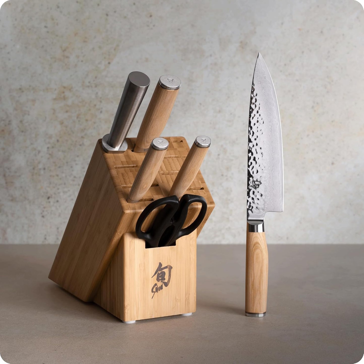 Shun Premier 8 Piece Professional Block Set, Features 6 Shun Premier Knives, Honing Steel and 11-Slot Bamboo Knife Block, Handcrafted Japanese Knife Set, Pakkawood Handles