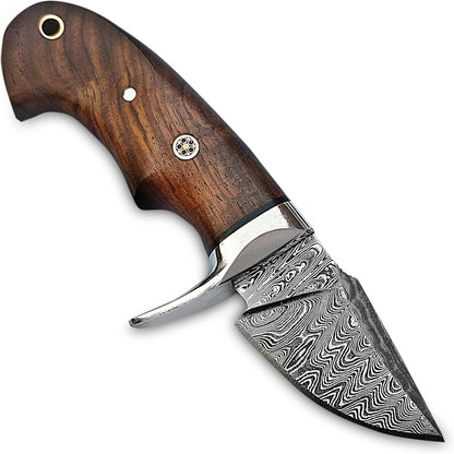 Warivo Damascus Steel Hunting Knife 10 Inch Fixed Blade with Leather Sheath Wood Handle, Skinning Knife for Camping Survival Bushcraft Outdoor Gear for Men