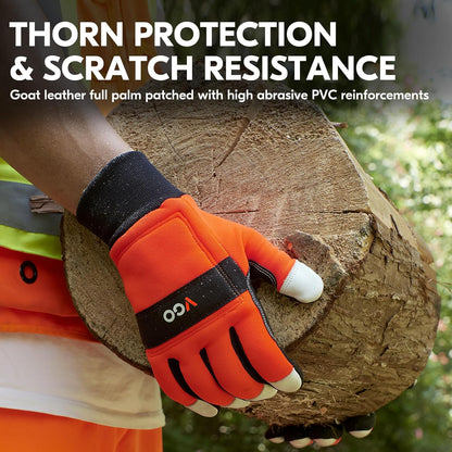 Vgo... 1Pair Chainsaw Gloves, 12-Layer Chainsaw Protection on Left Hand Back,Goat leather Work Gloves, Mechanic Gloves