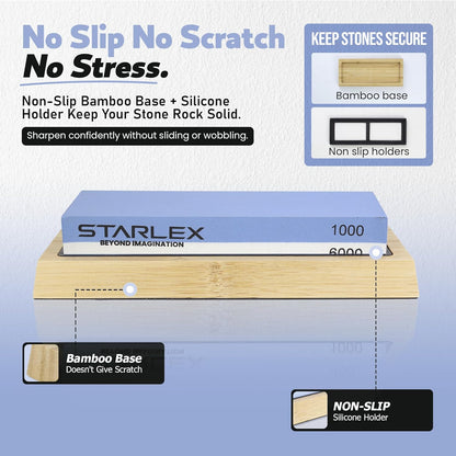 Premium Knife Sharpening Stone Set – Dual Grit Whetstones (400/1000 & 3000/8000), Leather Strop, Flattening Stone, Bamboo Base, Non-Slip Bases & Angle Guide for Kitchen, Chef & Hunting Knives