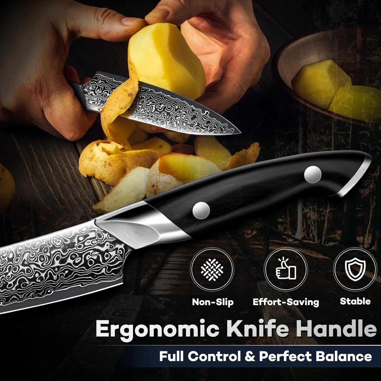 DRAGON RIOT Japanese Chef Knife Set 3Pcs, VG10 Steel Japanese Razor-Sharp Kitchen Knives Set with Gift Box
