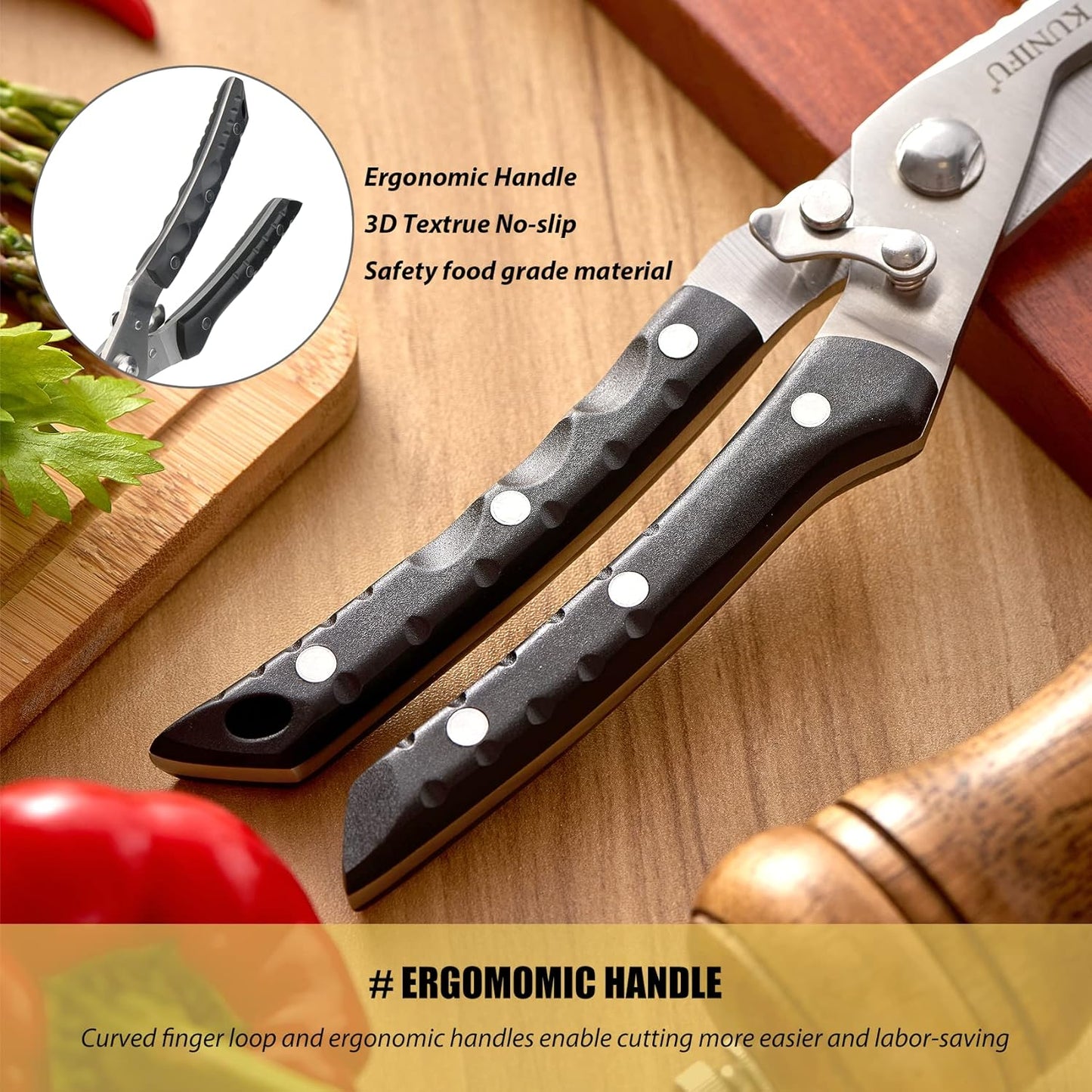 KUNIFU Poultry Shears, All Purpose Heavy Duty Kitchen Scissors For Food Turkey Meat Chicken Herbs, Cooking Scissors Utensils, Kitchen Gadgets Gray