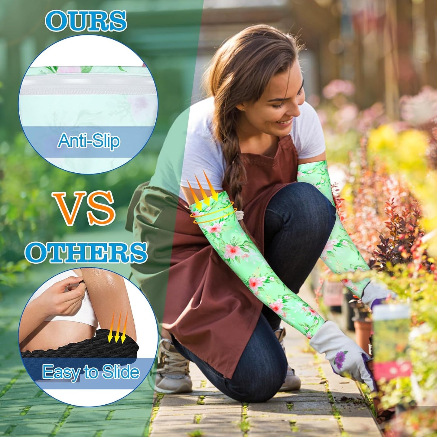 4 Pairs Gardening Sleeves Anti-Slip Arm Protection with Thumb Hole Sun Sleeve Cooling Arm Sleeves for Women Men Outdoor