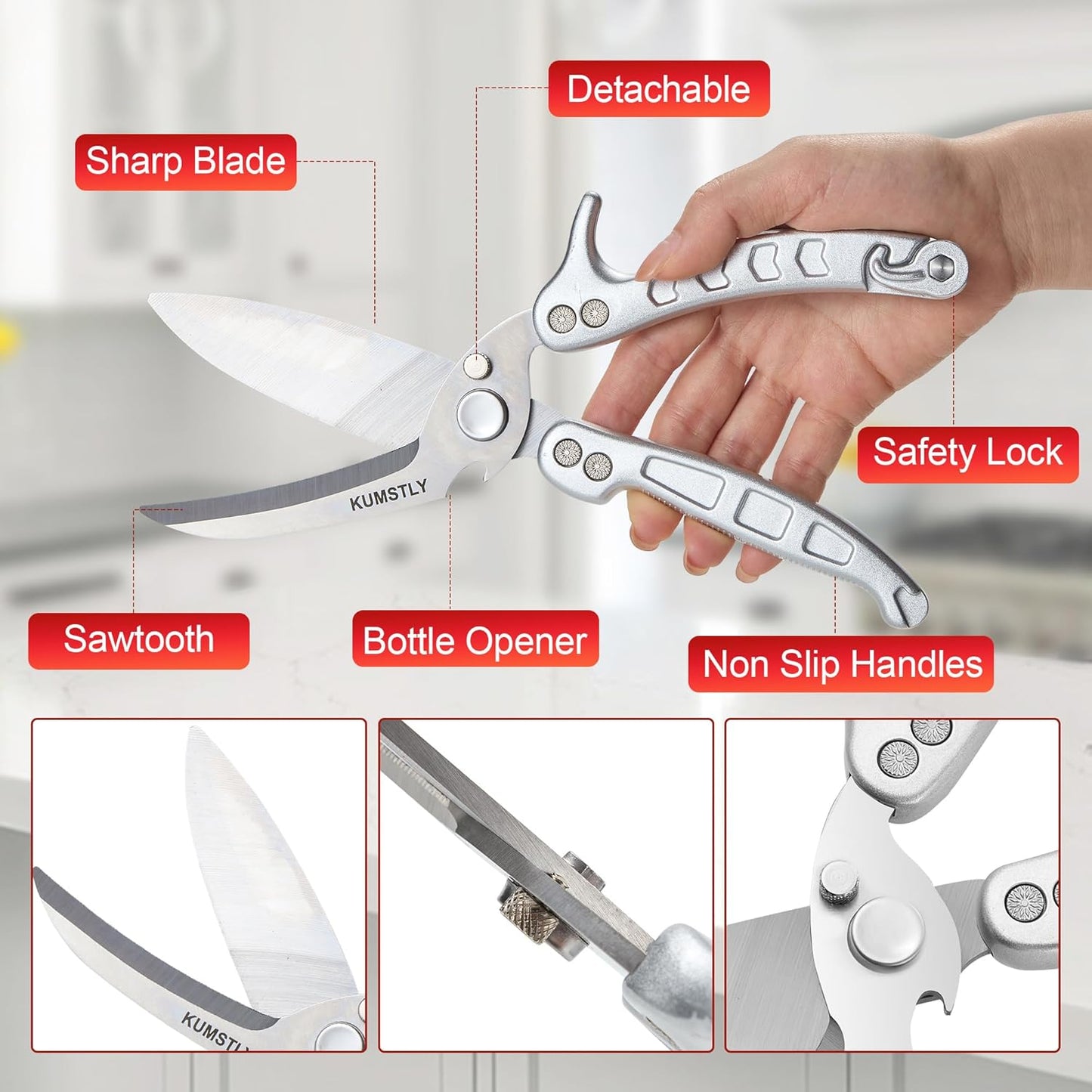 Kitchen Scissors All Purpose Kitchen Shears Heavy Duty for Cutting Chicken, Turkey, Meat, Bones, Vegetables Stainless Steel Spatchcock Shears Multipurpose Food Scissors