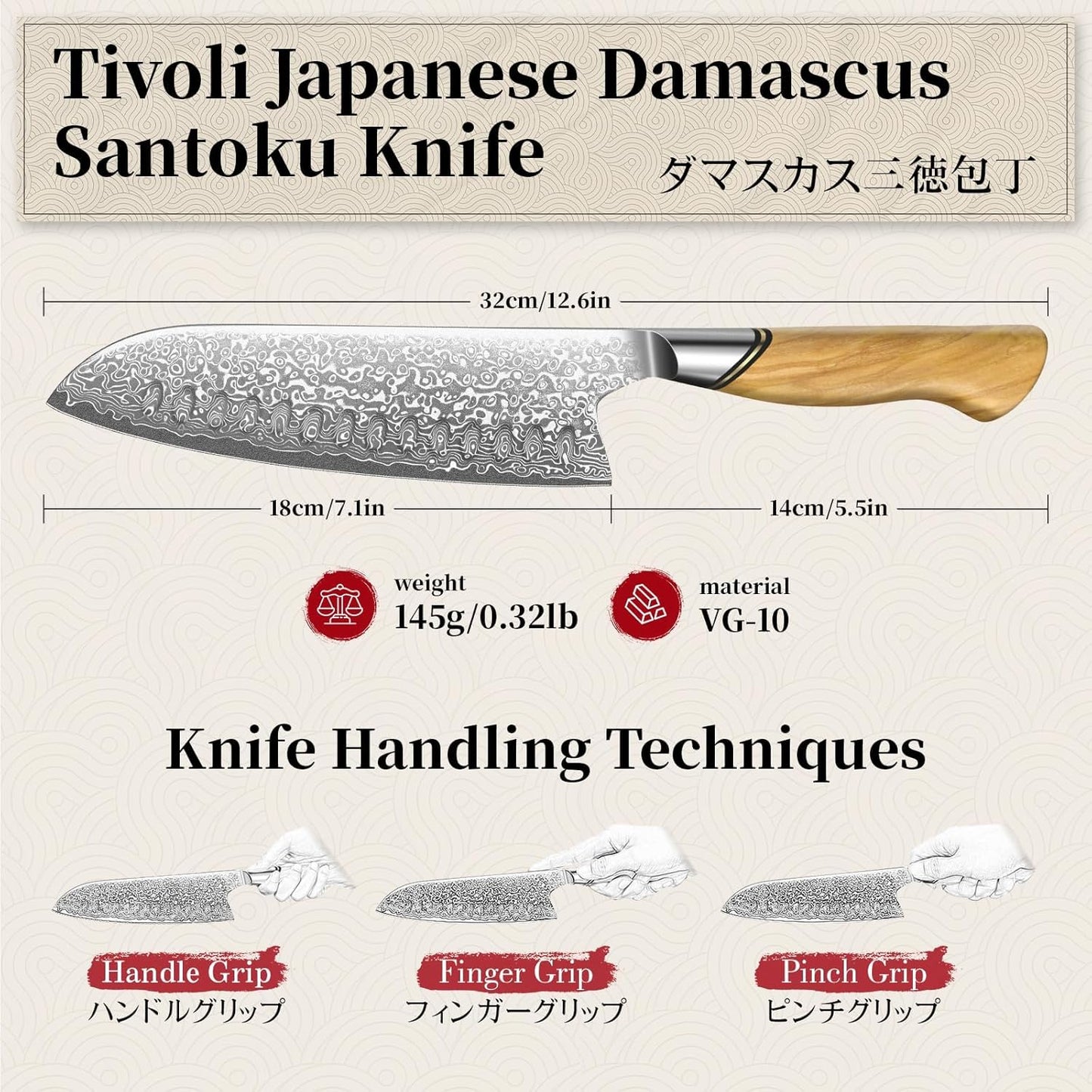 TIVOLI Japanese Gyuto Knife 10 Inch– VG-10 Damascus Chef Knife with Razor Sharp Blade and Ergonomic Olive Wood Handle, Ideal for Meat, Vegetables & Daily Cooking