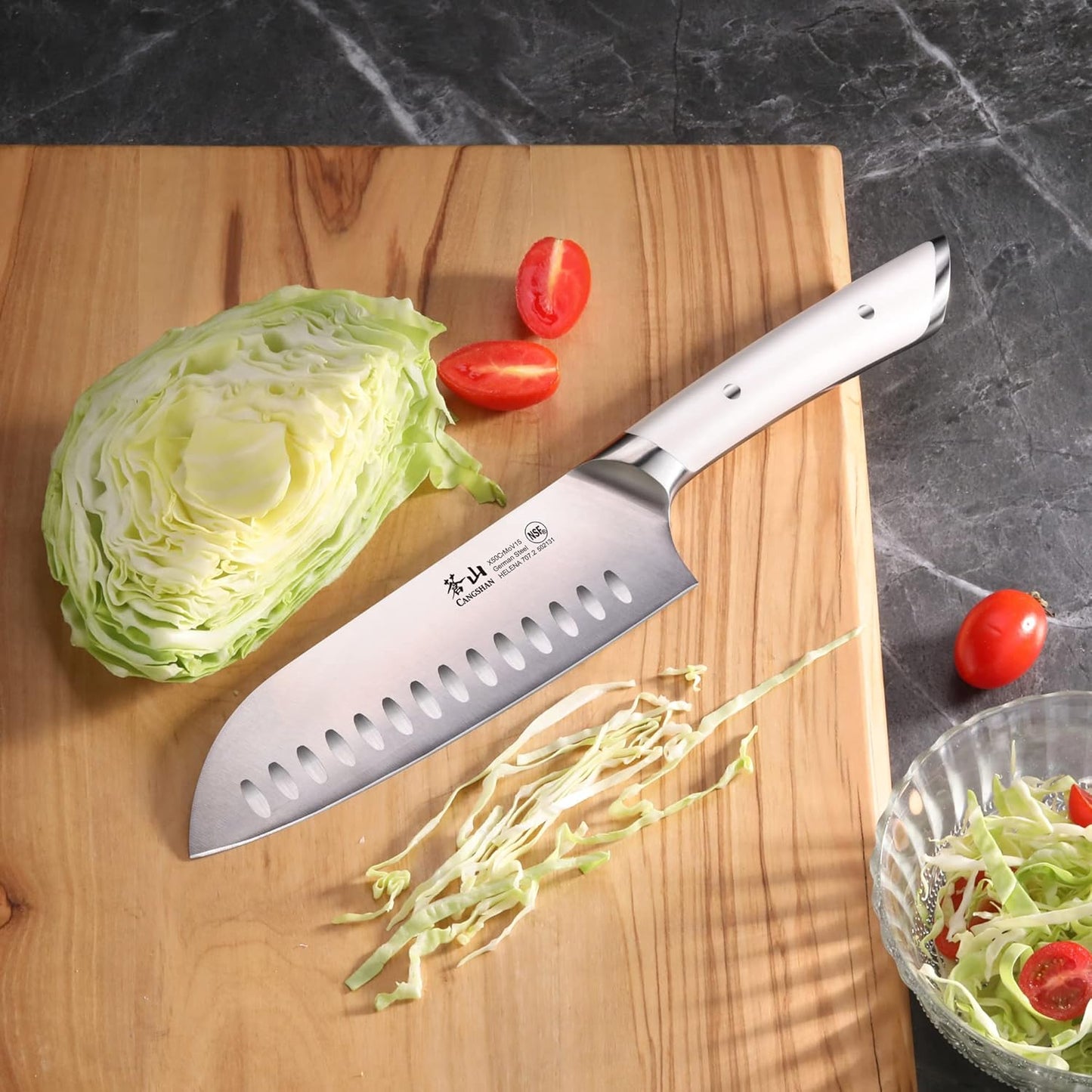 Cangshan HELENA Series German Steel Forged 7" Santoku Knife (Black)