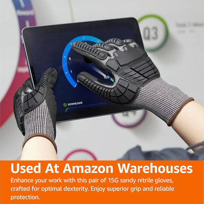 Amazon Basics Cut Level A2, Abrasion ANSI Level A4, Impact Protection Work Gloves, Touchscreen Compatible, 15G Sandy Nitrile Palm, Cut-Resistant, Pack of 100 Pairs, Black, Size XX-Small