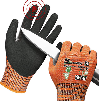 Schwer ProGuard High Level Cut Resistant Work Gloves PR3326 for Extreme Protection，ANSI A9 Cut Gloves with Reinforced Thumb, Non Slip, Breathable, Durable, Touch-screen, Black 1 Pair（XL）