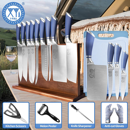 XYJ Professional Knife Sets for Master Chefs,Meat Cleaver Butcher for Camping,Chef Knife Set with Magnetic Knife Block,Stainless Steel Kitchen Knives Tools Kit