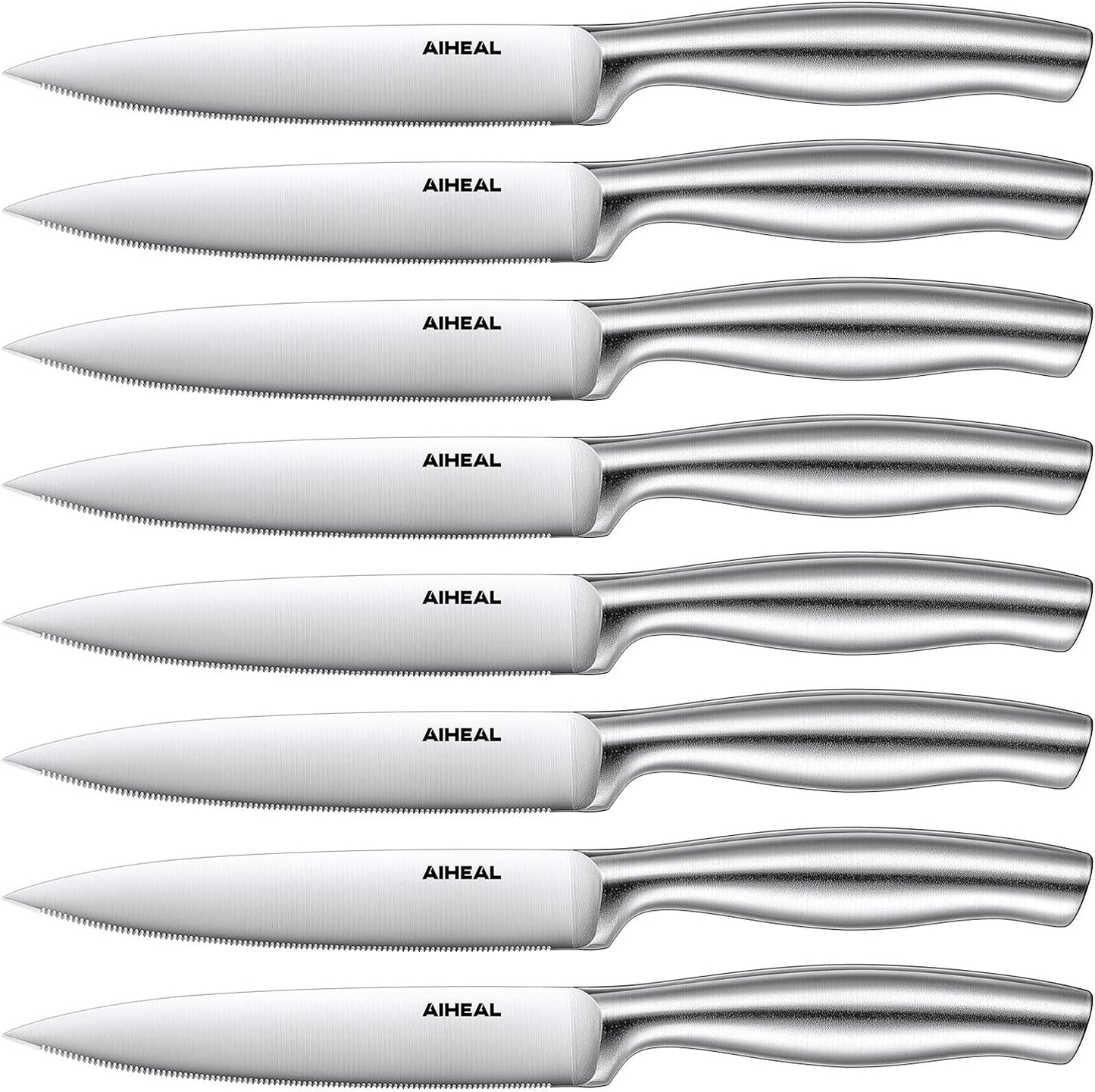 Aiheal Steak Knives, Stainless Steel Steak Knives Set of 8, Never Needs Sharpening Dinner Steak Knife Set, Sharp Micro Serrated Knives