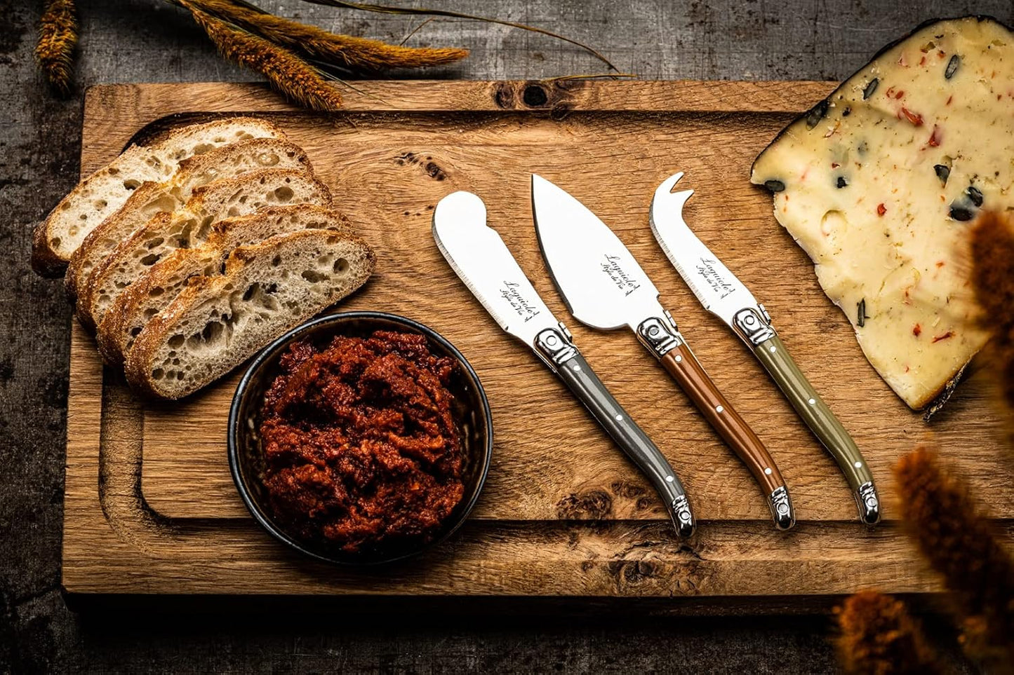 Laguiole Style de Vie Cheese Knife Set - Premium Line Cheese Knives Set with Charcuterie Board - Dishwasher Safe - Premium Tableware