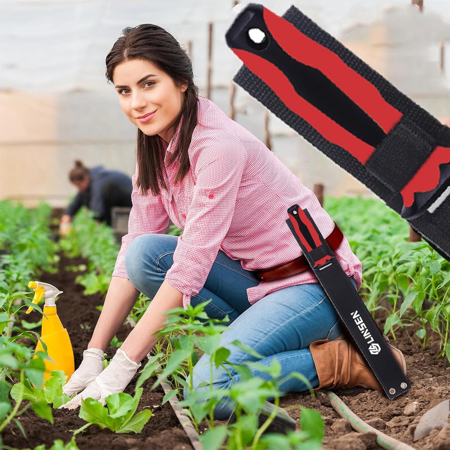 Stainless Steel Garden Knife with 11" Blade with New Handle, Double Side Utility Sod Cutter Lawn Repair Garden Knife with Nylon Sheath (YELLOW)