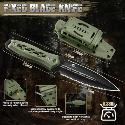 Purple Dragon Fixed Blade Knife with Kydex Sheath,440C Steel Full Tang Outdoor Utility Knife with G10 Handle for Camping, Hiking,Bushcraft & Outdoor Use-Black