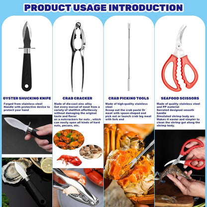 19Pcs Seafood Tools Includes Sea Food Scissors, Crab Crackers, Oyster Knife, Lobster Crackers, Crab Hammer and Shellfish Forks, Nutcracker Set for Restaurants, Picnic and Home Use