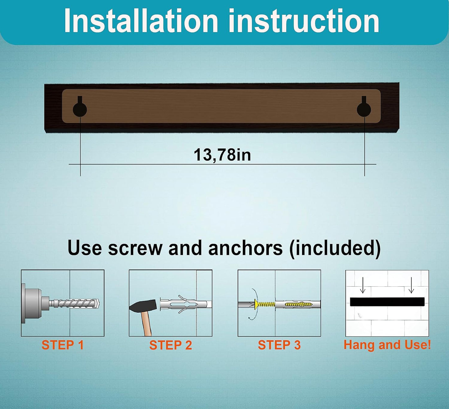 12 Inch Brown Knife Magnetic Strip Use as Magnetic Knife Holder for Wall - Magnetic Knife Strip - Kitchen Magnetic Knife Bar Rack