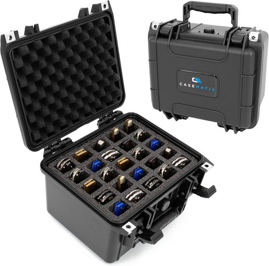 CASEMATIX 25 Folding Knife Case - Waterproof Knife Blade Holder and Knife Box Organizer Fits 25 Folding Knives and Swiss Army Knives Precut to Fit 4.0" to 5.5" Folded in Lockable Knife Storage Case