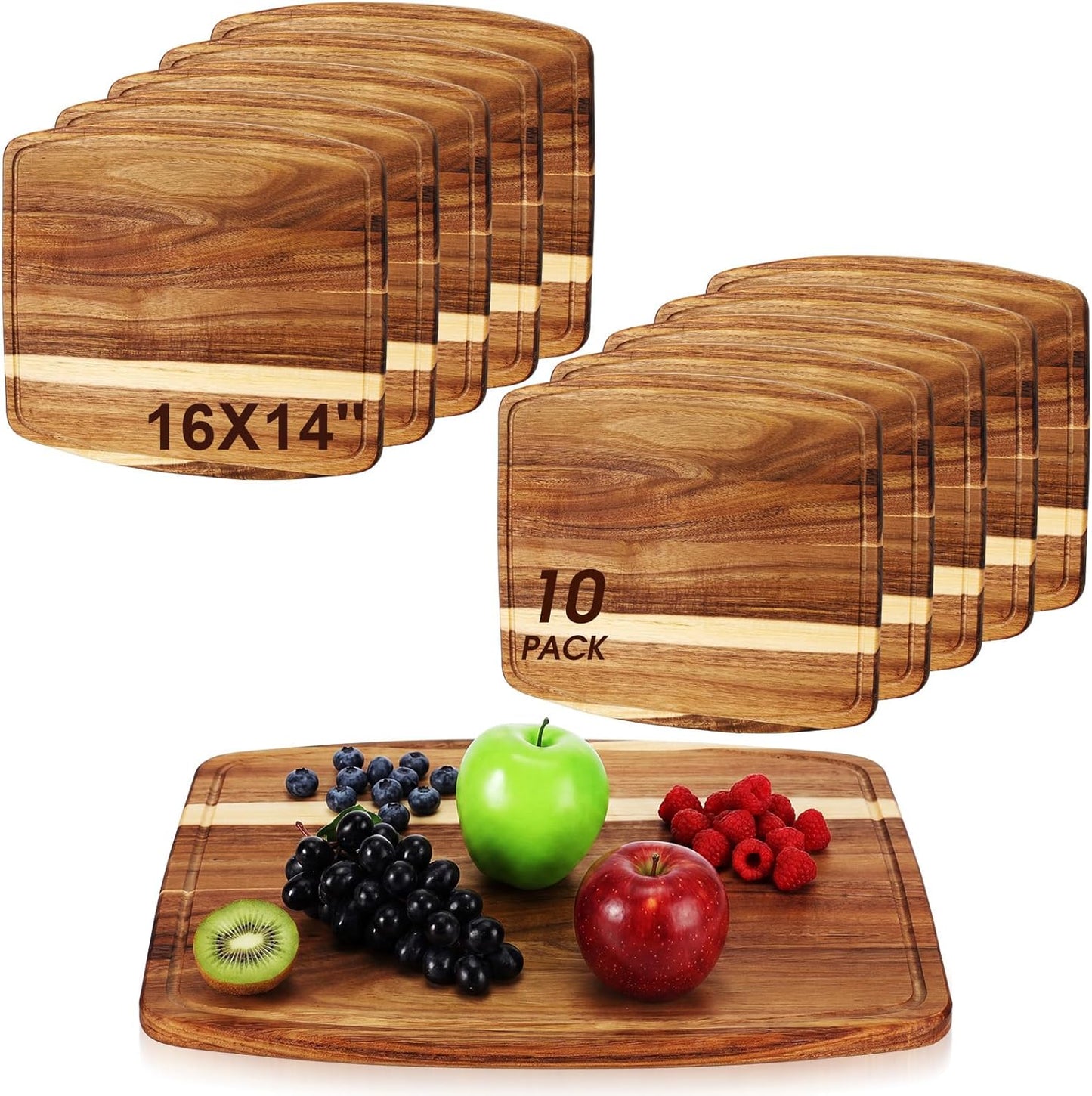 Kigley 10 Pcs Acacia Wood Cutting Boards Bulk for Laser Engraving Wooden Dinner Plates with Groove Chopping Charcuterie Board Carving Tray for Holiday Housewarming Party Gifts (8 x 10 Inch)