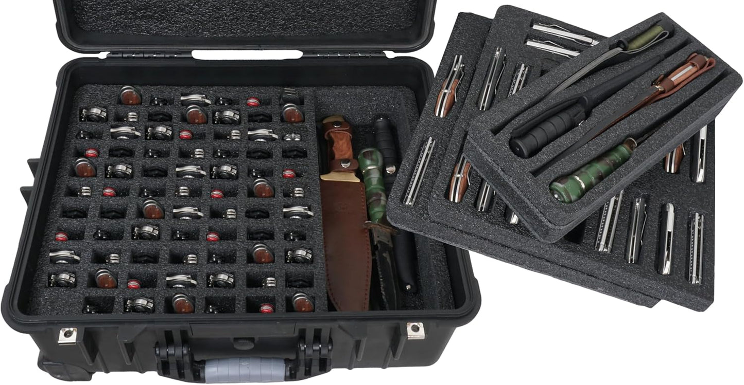 Case Club 147 Folding Knife Case - Hard Sided Travel and Storage Organizer fits a Variety of Folding Knives, Swiss Army Knives, Butterfly Knives, Fixed Blades & More. Lockable, Rugged, Waterproof.