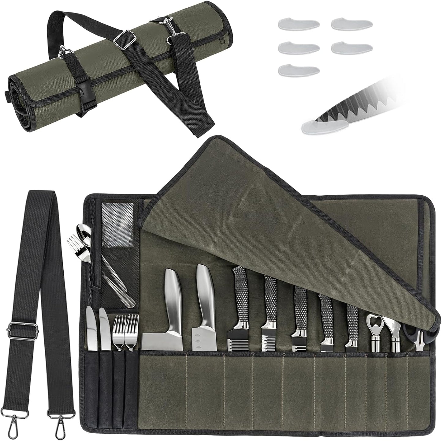 Chef Knife Roll Bag,Knife Roll Bag,Knife Bags for Chefs Professional,Knives Bag,Portable Chef Knife Cases with 14 Slots and Adjustable Shoulder Strap (Bag Only),Black